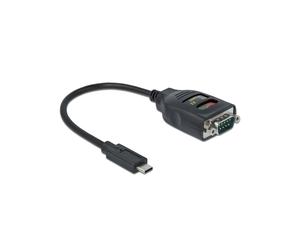 DeLOCK Adaptateur USB Type-C vers Serial RS-232 DB9 Mâle, 0.15m, Contacts Or, Protection ESD 15kV, AWG 26/28, Noir