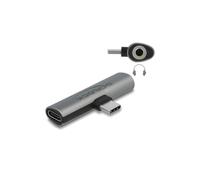 DeLOCK Adaptateur USB Type-C vers USB Type-C PD 60W + Jack 3.5mm Gris - Connecteurs USB-C Femelle/Mâle, 50x16x9mm - Ref: 64186