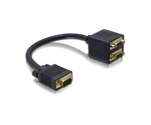DeLOCK Adaptateur VGA (D-Sub) mâle vers 2x VGA (D-Sub) femelle, câble 0.2m, réf: 65060