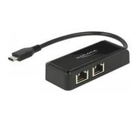 Delock Adapter USB-C 3.1 Gen 1 > 2 x Gigabit LAN 10/100/1000 Mb/s - Adaptateur réseau - USB 3.1 Gen 1 - Gigabit Ethernet x 2 - noir G