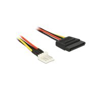 DeLOCK Câble 0.15m SATA 15 broches vers 4-pin PWM, AWG 20, connecteurs mâles droits, noir/rouge/jaune, conditionnement sachet (Réf. 83918)
