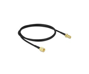 DeLOCK Câble Antenne RP-SMA Mâle vers RP-SMA Femelle 1m, LMR100, 50 Ohm, Contacts Or, Noir, connecteurs droits