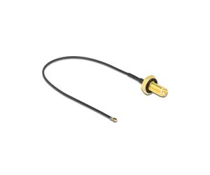 DeLOCK Câble Antenne SMA Femelle Cloison vers I-PEX MHF 4L LK Mâle 0.2m, 50 Ohm, Filetage 10mm, Connecteurs Droit, Pour Environnement Vibratoire