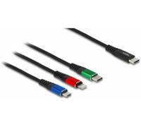 DeLOCK Câble USB 2.0 3-en-1 Type-C vers Lightning/Micro-USB/Type-C, 30cm, 22 AWG, 3A, Noir/Bleu/Vert/Rouge