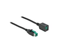 DeLOCK Câble d'extension PoweredUSB 12V, 2m, Connecteurs M/F, AWG 26/20, Blindé, Noir, Diamètre 6.5mm - Réf. 85981