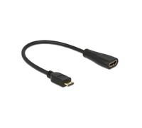 DeLOCK Câble Mini-HDMI Type C vers HDMI Type A, 0.23m, Connecteurs Plaqué Or, Résolution Max 1920x1200, AWG 32, Noir, Réf. 65650