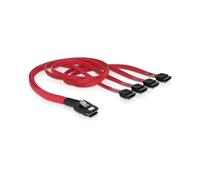 DeLOCK Câble mini SAS 36pin vers 4x SATA 7pin, Rouge, 0.5m, Référence 83057 – Connecteurs SAS 36 points vers 4 connecteurs SATA 7 points.