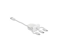 DeLOCK Câble Rétractable Easy 45 Module USB 2.0 : USB-A vers USB-C/Micro-USB/Lightning, 0.5m, 2A, Blanc, AWG 24/30, Transfert 480 Mbit/s
