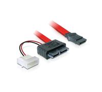 DeLOCK Câble SATA Slimline Femelle + Alimentation 2pin vers SATA 0.3m Rouge, Connecteurs Gold, Code SH 84733080