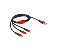 DeLOCK Câble USB 2.0 3-en-1 Type-A vers Lightning / 2x USB Type-C, 1m, Noir/Rouge, 22 AWG, 5V/3A