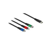 DeLOCK Câble USB 2.0 3-en-1 Type-C vers Lightning / Micro USB-B / Type-C 1m, 22 AWG, 5V/3A, Cuivre Étamé, Noir/Bleu/Vert/Rouge