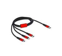 DeLOCK Câble USB 2.0 3-en-1 USB Type-C vers Lightning/Micro-USB B/USB Type-C, 1m, Noir/Rouge, 5V/3A, AWG22, Connecteurs Mâle