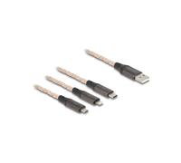 DeLOCK Câble USB 2.0 RGB 3-en-1 Type-A vers Lightning/Micro USB-B/USB Type-C, 1.2m, 5V 3A, AWG22, Nylon, éclairage multi-couleur