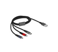 DeLOCK Câble USB 2.0 Type-A vers Lightning/Micro USB-B/USB Type-C, 1m, 22 AWG, 5V/3A, Tresse Textile, Noir/Rouge/Vert/Bleu