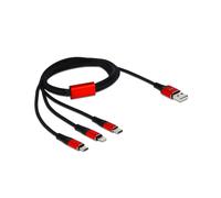 DeLOCK Câble USB 2.0 Type-A vers Lightning / Micro USB-B / USB Type-C, 1m, Noir/Rouge, 22 AWG, 5V/3A, Conducteur cuivre, Blindage textile