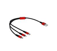 DeLOCK Câble USB 2.0 Type-A vers Lightning/Micro USB-B/USB Type-C 30cm, 5V/3A, 22 AWG, Noir/Rouge, Conducteur Cuivre