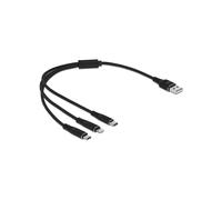 DeLOCK Câble USB 2.0 Type-A vers Lightning / Micro USB / USB Type-C, 30cm, Noir, 22 AWG, 5V/3A max, Connecteurs mâles droits