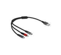 DeLOCK Câble USB 2.0 Type-A vers Micro-USB/Lightning/USB Type-C 30cm, 5V/3A, AWG22, Blindage Textile, Noir/Bleu/Vert/Rouge