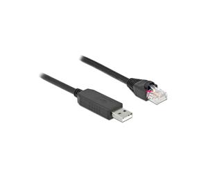 DeLOCK Câble USB 2.0 Type-A vers RS-232 RJ45 Mâle, Chipset FTDI, Longueur 1m, Noir, Référence 64160. Pour console routeur, switch et point d'accès.