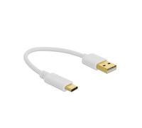 DeLOCK Câble USB 2.0 Type-A vers USB Type-C Mâle/Mâle 15cm, AWG22, 3A, Contacts Or, Blanc, Ø 3.8mm, Réf: 85355