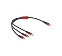 DeLOCK Câble USB 2.0 Type-C vers 3 x USB Type-C Mâle 0.3m Noir/Rouge, 22 AWG, Charge 5V/3A, Connecteurs plaqués cuivre