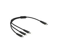 DeLOCK Câble USB 2.0 Type-C vers Lightning/Micro USB-B/USB Type-C, 30cm, 22 AWG, 3A, 5V, Noir, Diamètre 3.5mm