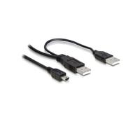 DeLOCK Câble USB 82447 : 2x USB 2.0-A mâle vers Mini-USB B mâle, Noir, Longueur 1 m. Connecteurs mâle-mâle, Code SH 84733080