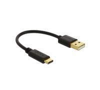 DeLOCK Câble USB 85354 : Type-A mâle vers USB Type-C mâle, 15 cm, AWG 22, contacts plaqués or, courant max. 3A, diamètre 3.8mm