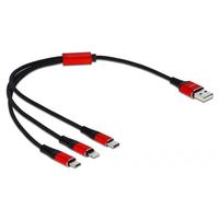 DeLOCK Câble USB de chargement 3-en-1 Type-A à Lightning / Micro USB / USB Type-C, 30 cm noir / rouge