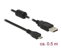 Delock Câble USB USB 2.0 USB-A mâle, USB-Micro-B mâle 0.50 m noir avec noyau en