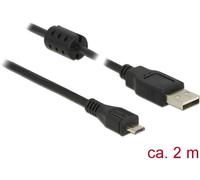 Delock Câble USB USB 2.0 USB-A mâle, USB-Micro-B mâle 2.00 m noir avec noyau en ferrite 84903