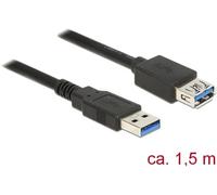 Delock Câble USB USB 3.2 Gen1 USB-A mâle, USB-A femelle 1.50 m noir contacts dorés 85055