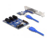 Riser Card PCIe x1 vers 3 slots PCIe x1 avec câble USB 50 cm et câble d'alimentation SATA
