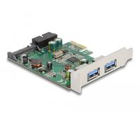 DeLOCK Carte PCI Express x1 vers 2 x USB 3.2 Gen 1 Type-A externes + 1 x tête interne mâle 19 broches USB - Facteur de forme à profil bas