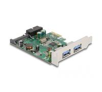 DeLOCK Carte PCI Express x1 vers 2 x USB 3.2 Gen 1 Type-A externes + 1 x tête interne mâle 19 broches USB - Facteur de forme à profil bas