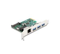 DeLOCK Carte PCIe 2.0 x1 vers 3x USB 3.2 Gen 1 Type-A Femelle + Gigabit LAN RJ-45, Support Windows 10/11 et Linux Kernel 5.15