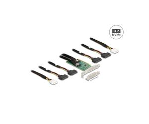 DeLOCK Carte PCIe 4.0 x16 vers 4x SFF-8639 NVMe, Bifurcation, Profil Bas, 64 Gbit/s, Support SMART/TRIM, Windows/Linux/Server 2016