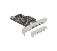 DeLOCK Carte PCIe x4 vers 4x USB Type-C + 1x USB Type-A, USB 3.2 Gen 2 (10 Gbps), Profil Bas, Alimentation SATA 15 Broches, Compatible Windows/Linux