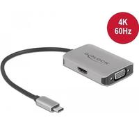 Delock - Convertisseur d'interface vidéo - USB-C (M) à HD-15 (VGA), HDMI (F) - 20cm - argent - support 4K 60 Hz, 1080p support 60Hz (VGA), 2160p support 60Hz (HDMI) (87776)