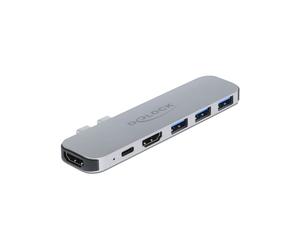 DeLOCK Docking Station 87753 pour MacBook : Dual HDMI 4K, USB 3.2 Gen 1 (3x Type-A, 1x Type-C), USB Power Delivery 60W, Gris Métal, 28x116x9.5mm