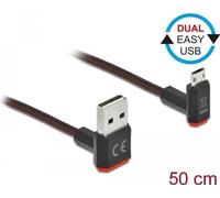 DeLOCK EASY-USB 2.0 Cable Type-A, male to EASY-USB Type-Micro-B, male plug, angled, up/down, 0.5 m, Black, 0.5 m, USB A, Micro-USB B, USB 2.0, Black