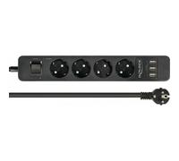 DeLOCK Extension Socket - Verlängerungsschnur - Wechselstrom 250 V - 4000 Watt - Eingabe, Eingang CEE 7/7 - Ausgangsanschlüsse: 4 (3 x USB Typ A, 4 x CEE 7/3) - 1,5m - Schwarz (11209)