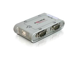 DeLOCK Hub USB 2.0 Serial 4 Ports Argent - Compatible Windows 2000/XP/Server 2003/Vista - Interface USB 2.0 et Serial - Référence 87414