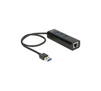Delock hub usb 3.0 3 port extern + 1 x gigabit lan port - noir , 62653