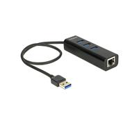 DeLOCK Hub USB 3.0 3 ports Type-A + Gigabit Ethernet RJ45 10/100/1000 Mbps - USB 3.2 Gen 1 - Compatible Windows, macOS, Linux - 62653