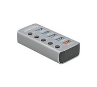 DeLOCK Hub USB 3.2 Gen 1 4 ports Type-A 5 Gbps + Port Charge Rapide, Boîtier Aluminium, Câble 0.8m, Gris, 46x99x21mm, Ref 63262
