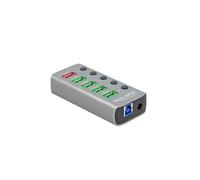 DeLOCK Hub USB 3.2 Gen 1 5Gbps 4 Ports Type-A + Port Charge Rapide 2.4A + USB-C PD 3.0 12V 2.25A, Boîtier Aluminium Gris, Interrupteur et LED