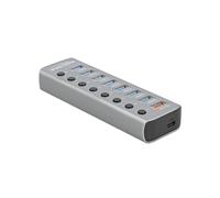 DeLOCK Hub USB 3.2 Gen 1 7 ports Type-A + 1 port USB-C PD 3.0, boîtier métal gris, câble 0.8m, 46x144x21mm, réf. 63264