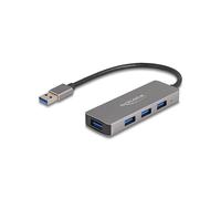 DeLOCK Hub USB 3.2 Gen 1 Type-A 4 Ports 5 Gbps, Boîtier Métallique, Câble 0.2m, Compatible Windows/macOS/Linux/ChromeOS, 90x30x13mm, Gris