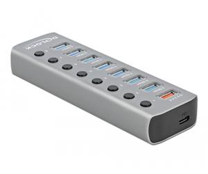 DeLOCK Hub USB 5 Gbps avec 7 ports + 1 port de chargement rapide + 1 port USB-C PD 3.0 avec interrupteur et voyant